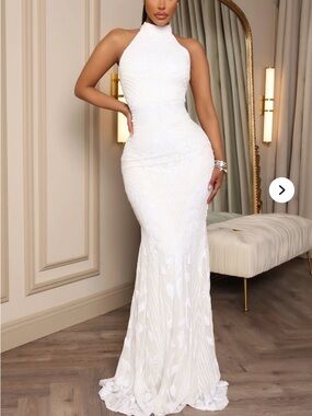 Elegant White Mock Neck Mermaid Wedding Evening Dress